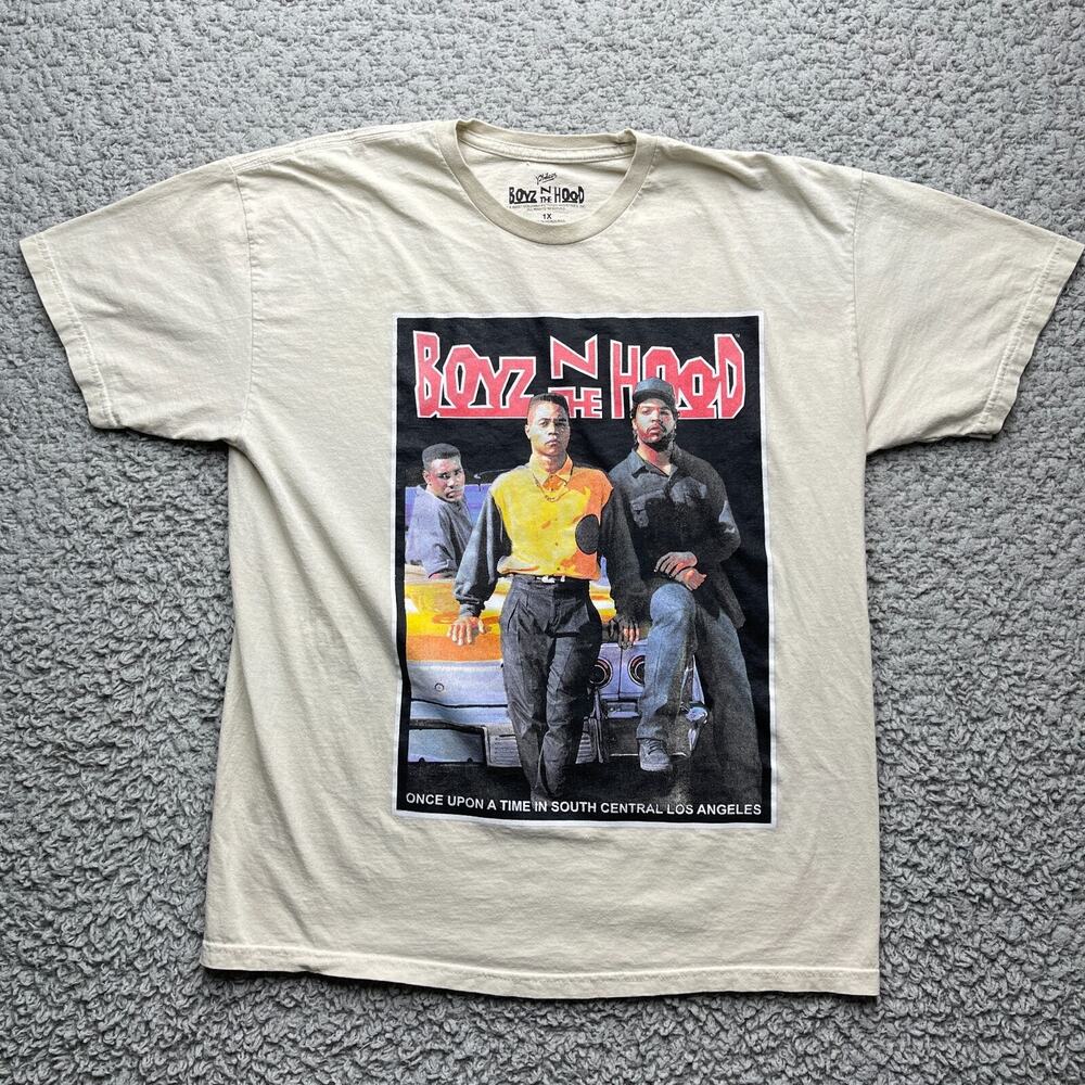 Boyz N The Hood Graphic Shirt Mens Large Beige Tan Short Sleeve Retro Movie LA